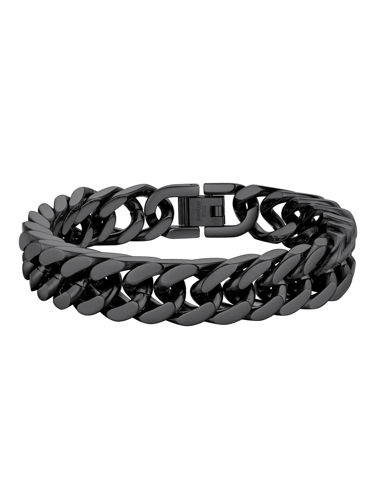 12Mm Cuban Chains Bracelets for Men Black Chunky Stainless Steel Franco Link Bracelet Father Day Hand Bracelet Jewelry Birthday Valentine Graduation Gifts 7.5 Inch