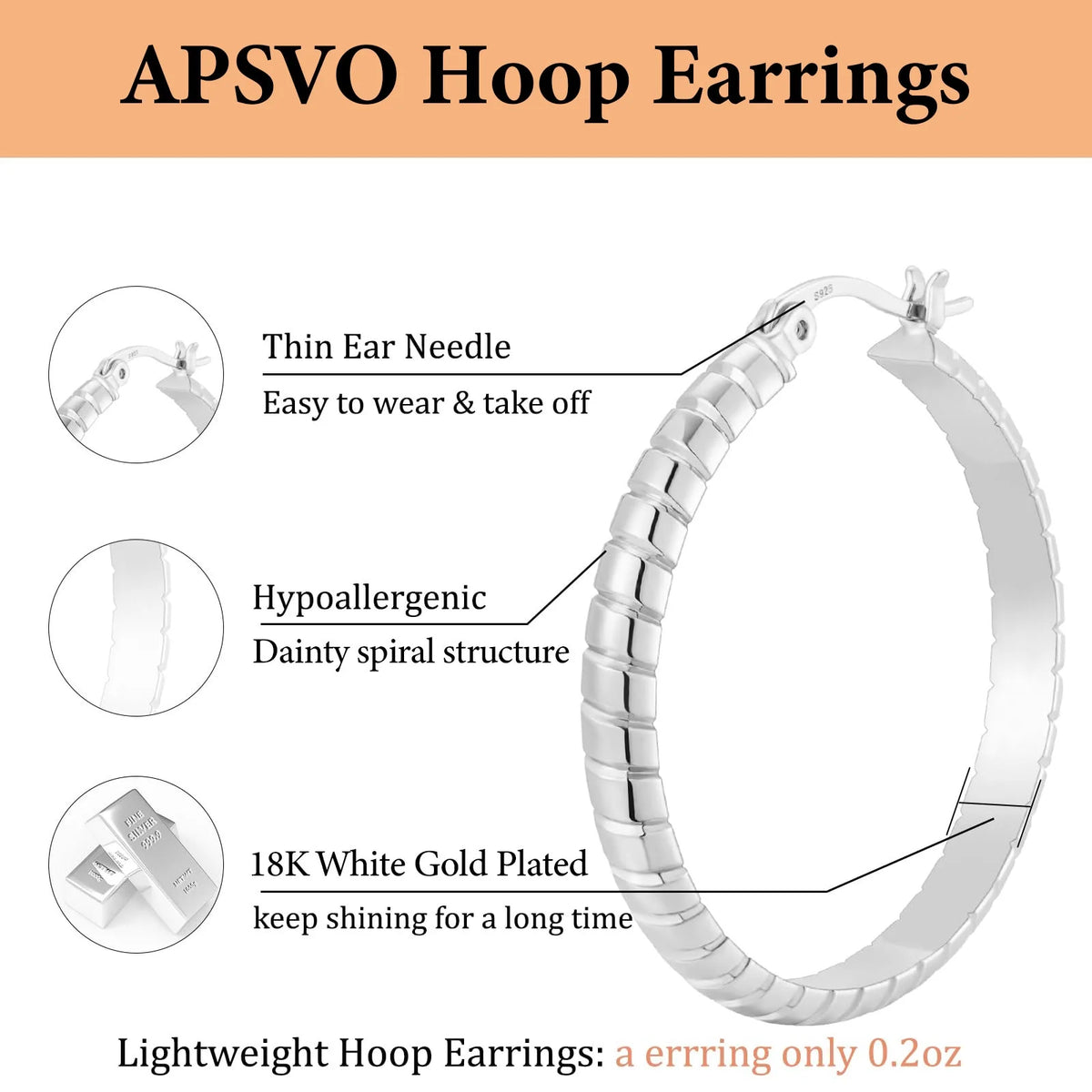 2 Pairs 18K White Gold Plated Hoop Earrings for Women with S925 Sterling Silver Post Hypoallergenic Earrings Set Birthday Christmas Jewelry Gifts Girlfriend Stocking Stuffers Adults 30/40MM