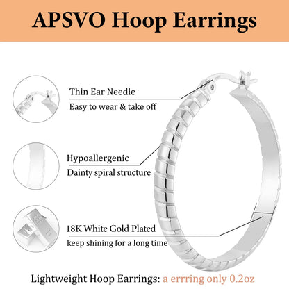 2 Pairs 18K White Gold Plated Hoop Earrings for Women with S925 Sterling Silver Post Hypoallergenic Earrings Set Birthday Christmas Jewelry Gifts Girlfriend Stocking Stuffers Adults 30/40MM