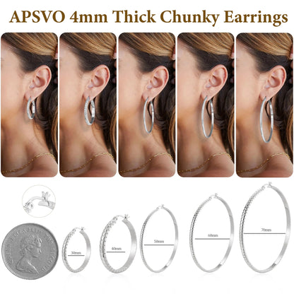 2 Pairs 18K White Gold Plated Hoop Earrings for Women with S925 Sterling Silver Post Hypoallergenic Earrings Set Birthday Christmas Jewelry Gifts Girlfriend Stocking Stuffers Adults 30/40MM