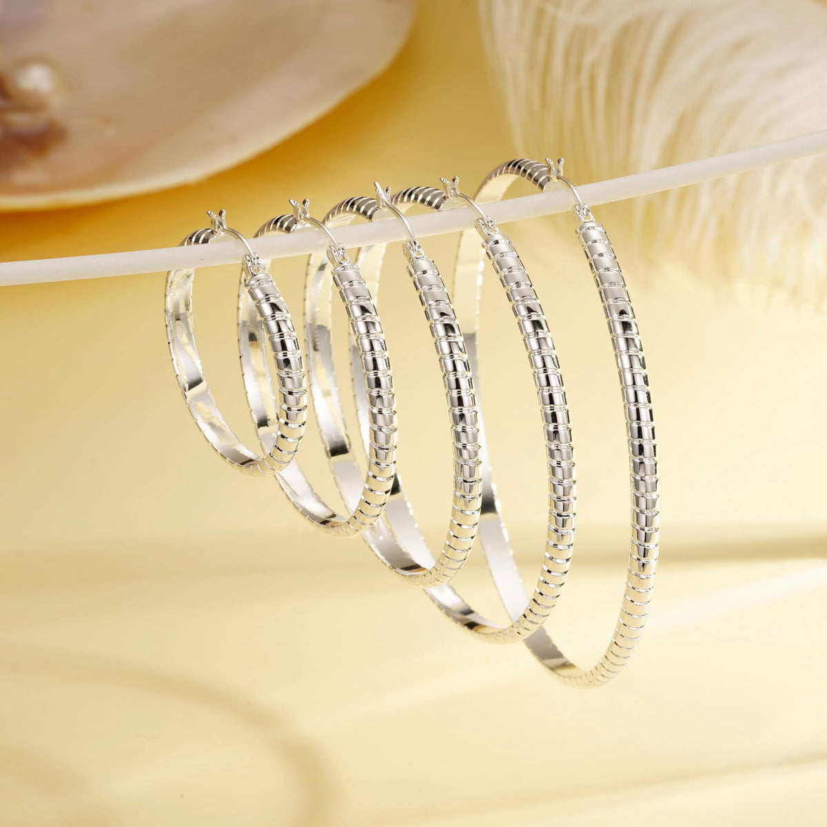 2 Pairs 18K White Gold Plated Hoop Earrings for Women with S925 Sterling Silver Post Hypoallergenic Earrings Set Birthday Christmas Jewelry Gifts Girlfriend Stocking Stuffers Adults 30/40MM