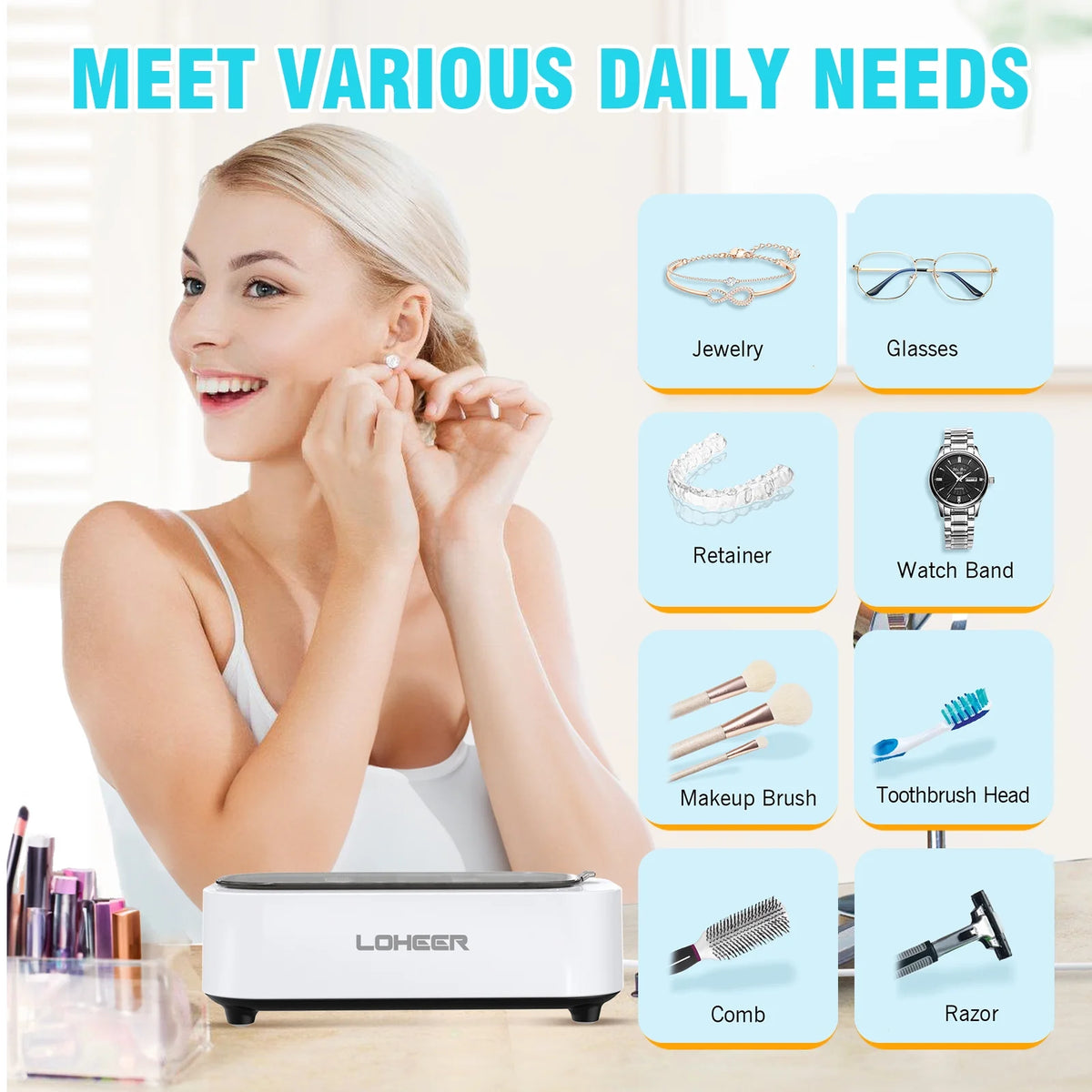 Ultrasonic Jewelry Cleaner, 12Oz 48Khz Ultrasonic Cleaner for Rings, Glasses, Jewelry