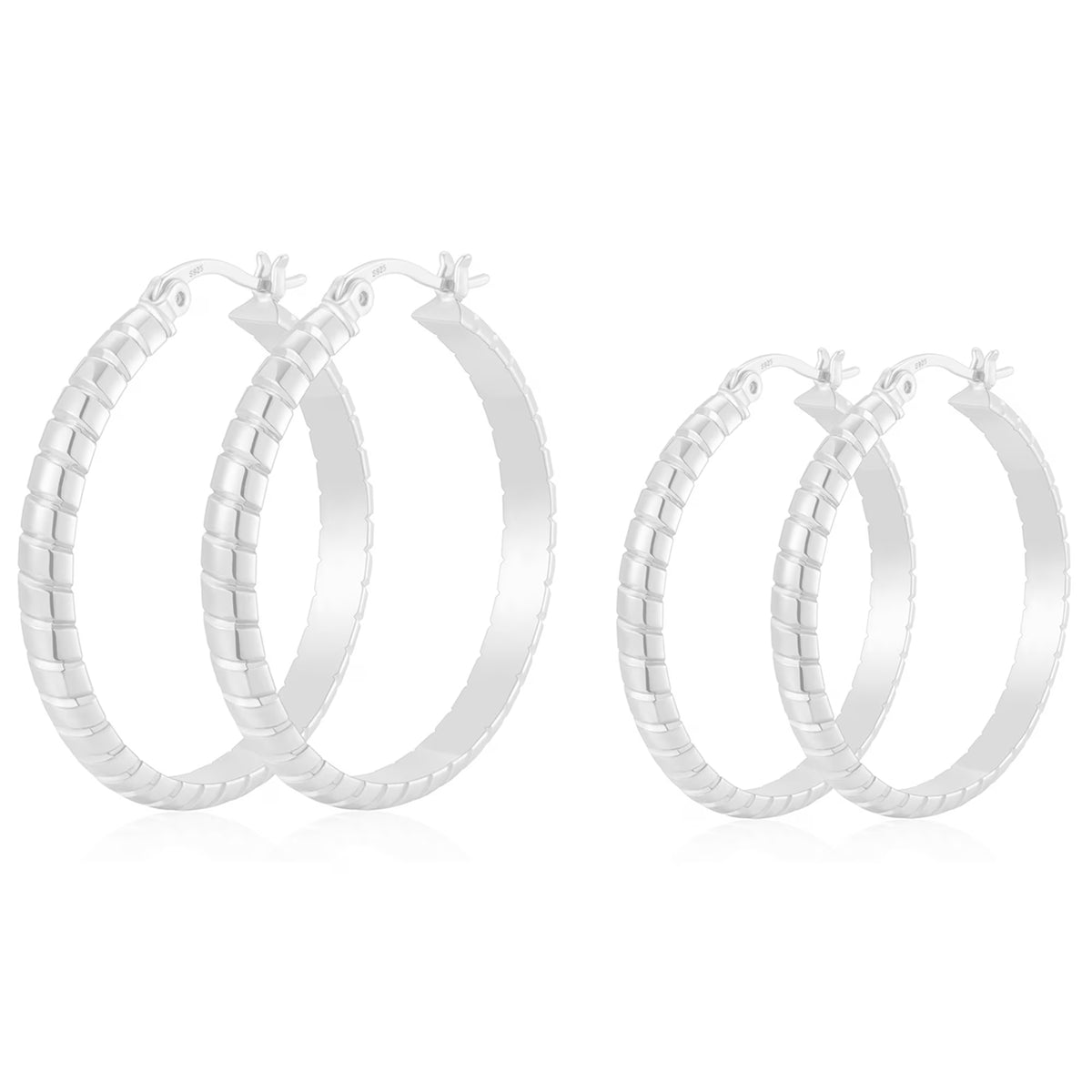2 Pairs 18K White Gold Plated Hoop Earrings for Women with S925 Sterling Silver Post Hypoallergenic Earrings Set Birthday Christmas Jewelry Gifts Girlfriend Stocking Stuffers Adults 30/40MM